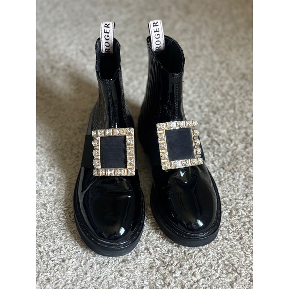 Roger Vivier Black‎ Patent Leather Crystal Buckle Ankle Boots Size 39 $2,022 - Picture 1 of 8